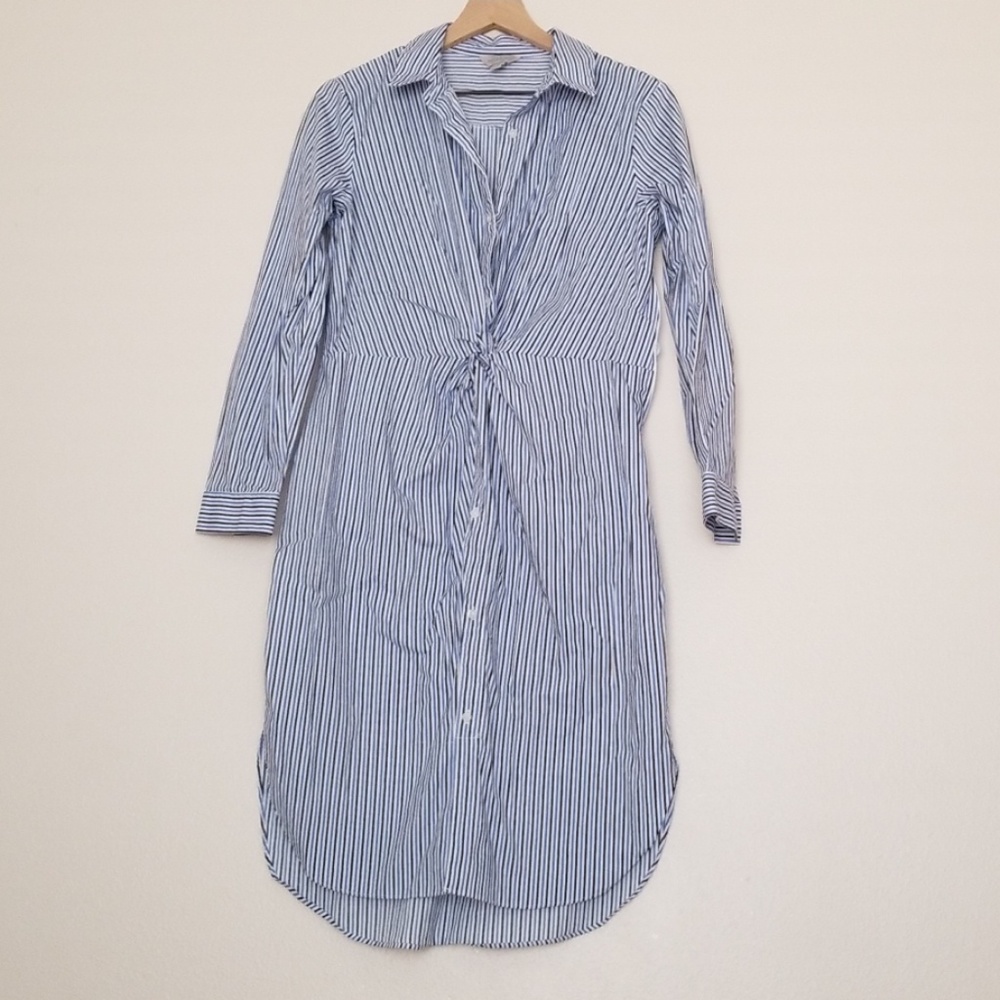 Blue pinstriped shirt dress